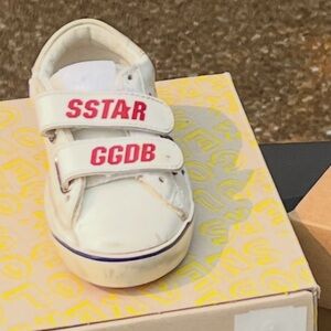 Golden Goose White and Red Sneakers